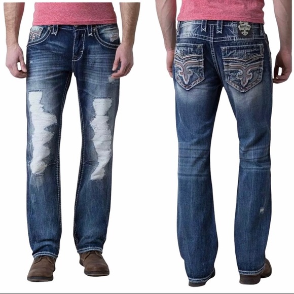 Rock Revival Other - Rock Revival Rosh Distressed Straight Jeans Mens Size 33 button flap pockets
